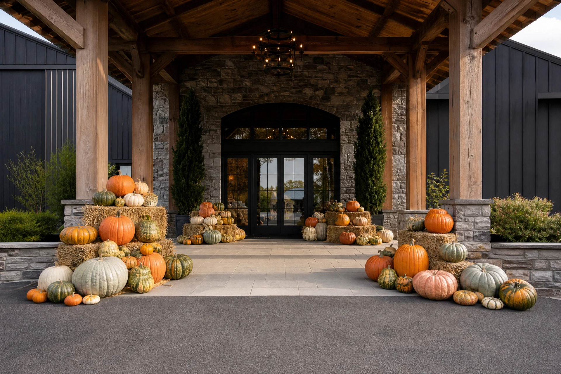 AI-generated Custom Signature Display at a barn-style business entrance